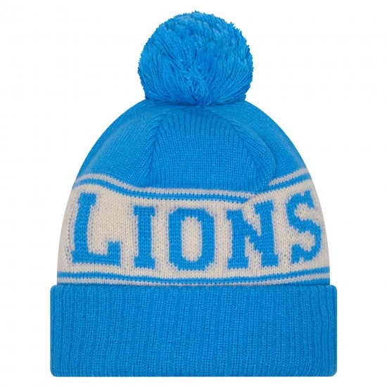 Detroit Lions New Era Blue Retro Cuffed Knit Hat with Pom
