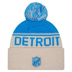Detroit Lions New Era Stone NFL Sideline Historic Cuffed Knit Hat with Pom