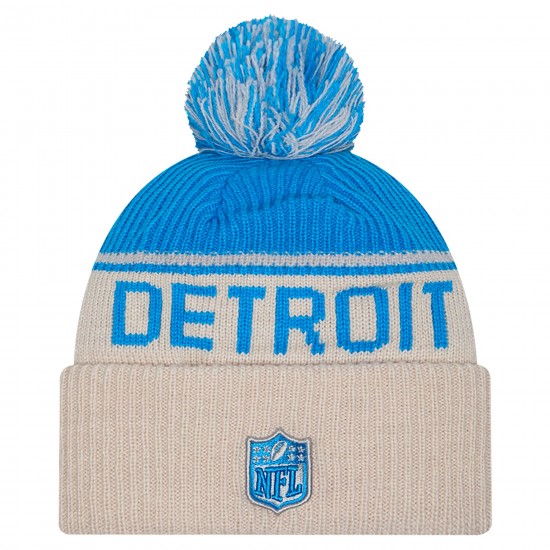 Detroit Lions New Era Stone NFL Sideline Historic Cuffed Knit Hat with Pom