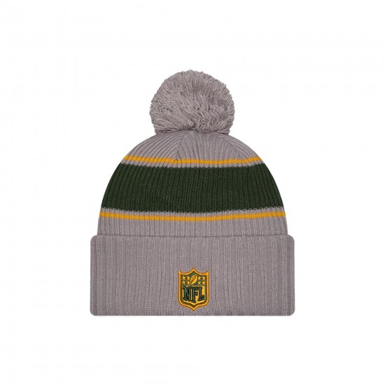 Green Bay Packers  New Era Gray 2024 Sideline Sport Cuffed Knit Hat with Pom