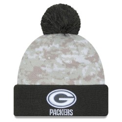 Green Bay Packers  New Era White-Graphite 2024 Salute To Service Digital Camo Cuffed Knit Hat with Pom