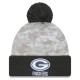 Green Bay Packers  New Era White-Graphite 2024 Salute To Service Digital Camo Cuffed Knit Hat with Pom