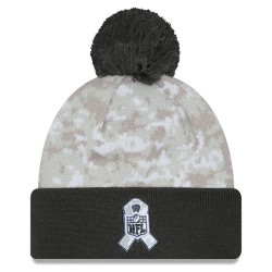 Green Bay Packers  New Era White-Graphite 2024 Salute To Service Digital Camo Cuffed Knit Hat with Pom