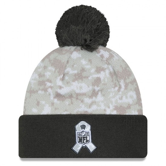 Green Bay Packers  New Era White-Graphite 2024 Salute To Service Digital Camo Cuffed Knit Hat with Pom