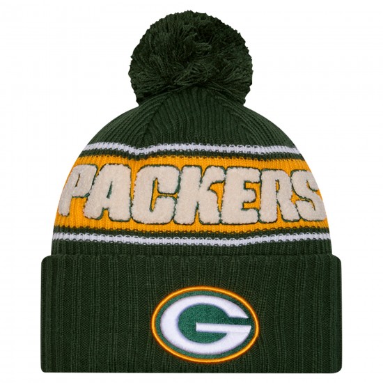 Green Bay Packers New Era Green 2024 Sideline Cuffed Knit Hat with Pom