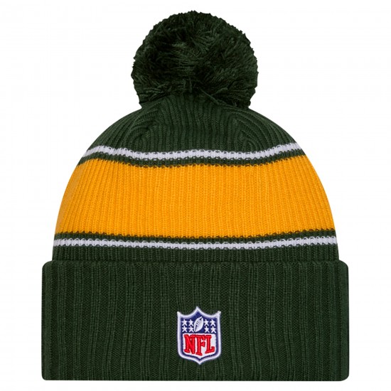 Green Bay Packers New Era Green 2024 Sideline Cuffed Knit Hat with Pom
