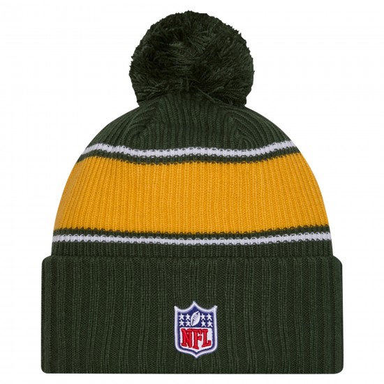 Green Bay Packers New Era Green 2024 Sideline Sport Cuffed Knit Hat with Pom
