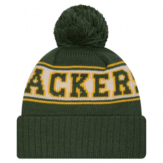 Green Bay Packers New Era Green Retro Cuffed Knit Hat with Pom