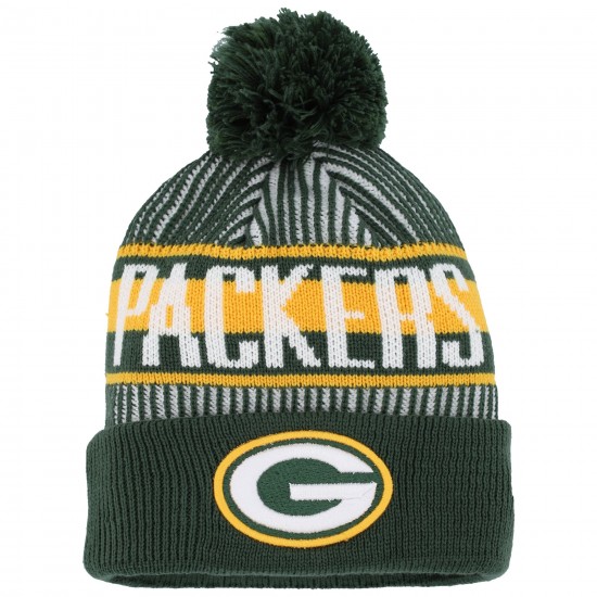 Green Bay Packers New Era Green Striped  Cuffed Knit Hat with Pom