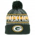 Green Bay Packers New Era Green Striped  Cuffed Knit Hat with Pom