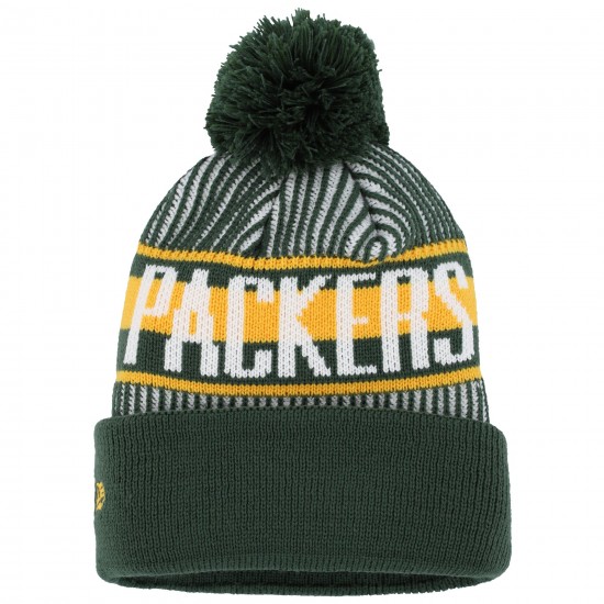 Green Bay Packers New Era Green Striped  Cuffed Knit Hat with Pom