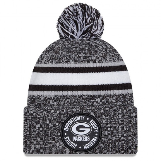 Green Bay Packers New Era Heather Black 2023 Inspire Change Cuffed Knit Hat With Pom