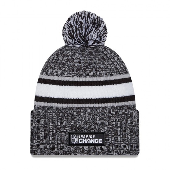 Green Bay Packers New Era Heather Black 2023 Inspire Change Cuffed Knit Hat With Pom