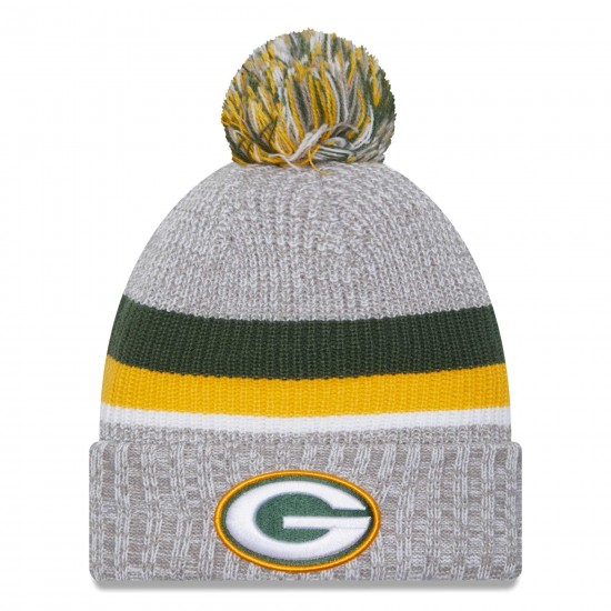 Green Bay Packers New Era Heather Gray Cuffed Knit Hat with Pom