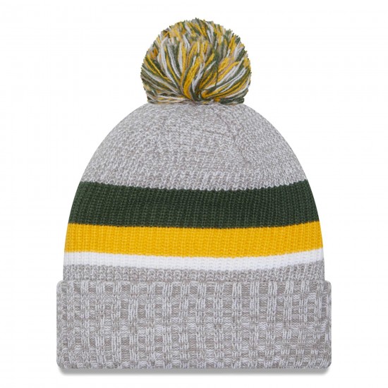 Green Bay Packers New Era Heather Gray Cuffed Knit Hat with Pom