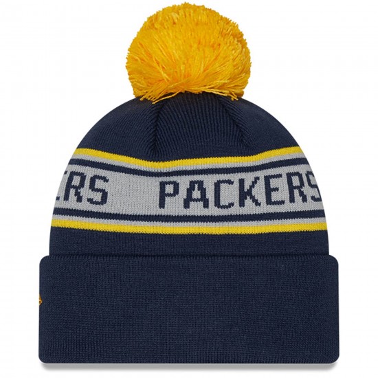 Green Bay Packers New Era Navy Repeat Cuffed Knit Hat with Pom