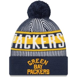 Green Bay Packers New Era Navy Striped Cuffed Knit Hat with Pom