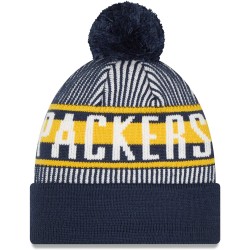 Green Bay Packers New Era Navy Striped Cuffed Knit Hat with Pom