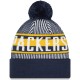 Green Bay Packers New Era Navy Striped Cuffed Knit Hat with Pom