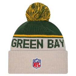 Green Bay Packers New Era Stone NFL Sideline Historic Cuffed Knit Hat with Pom