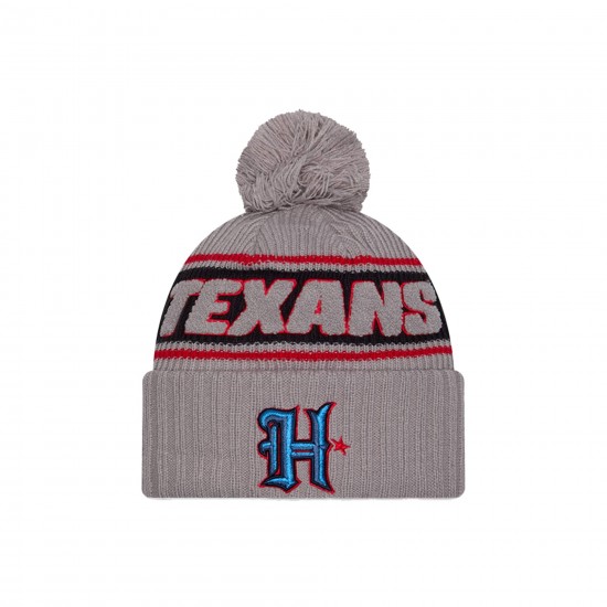 Houston Texans  New Era Gray 2024 Sideline Sport Cuffed Knit Hat with Pom