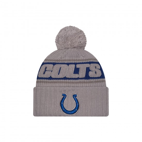 Indianapolis Colts  New Era Gray 2024 Sideline Sport Cuffed Knit Hat with Pom