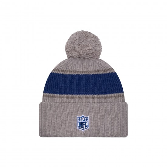 Indianapolis Colts  New Era Gray 2024 Sideline Sport Cuffed Knit Hat with Pom