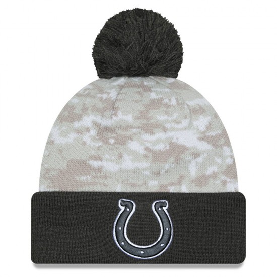 Indianapolis Colts  New Era White-Graphite 2024 Salute To Service Digital Camo Cuffed Knit Hat with Pom