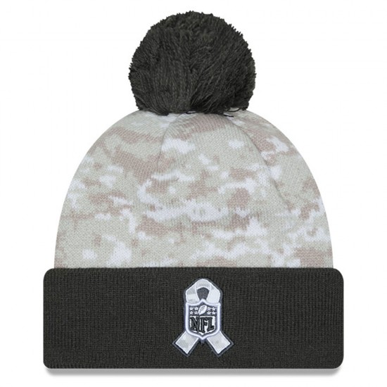 Indianapolis Colts  New Era White-Graphite 2024 Salute To Service Digital Camo Cuffed Knit Hat with Pom