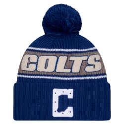 Indianapolis Colts New Era Royal 2024 Sideline Cuffed Knit Hat with Pom