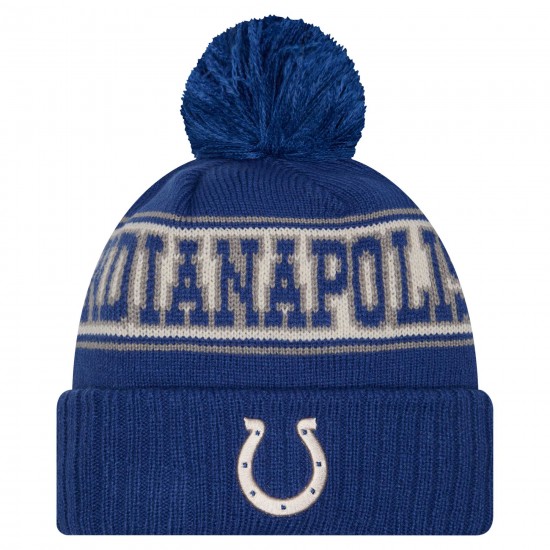 Indianapolis Colts New Era Royal Retro Cuffed Knit Hat with Pom