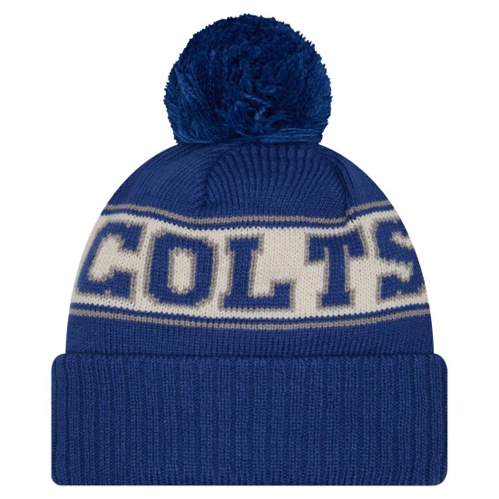 Indianapolis Colts New Era Royal Retro Cuffed Knit Hat with Pom