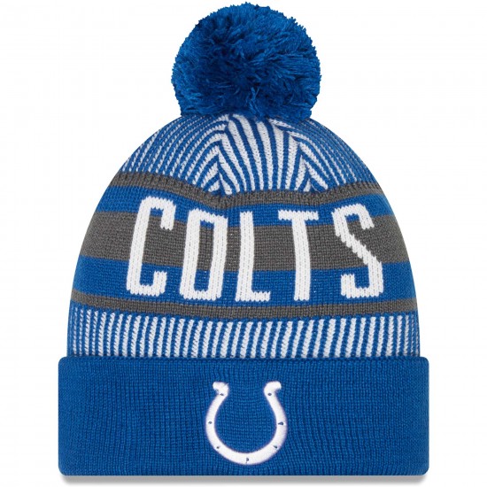 Indianapolis Colts New Era Royal Striped Cuffed Knit Hat with Pom