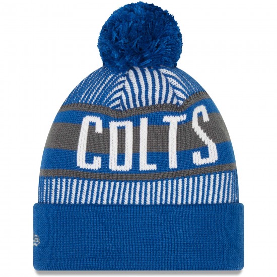 Indianapolis Colts New Era Royal Striped Cuffed Knit Hat with Pom