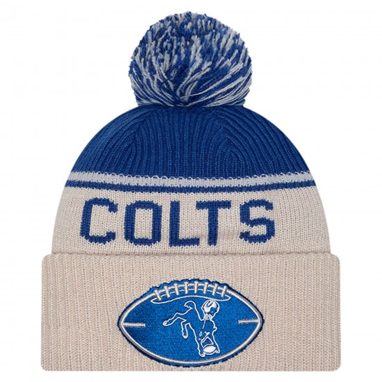 Indianapolis Colts New Era Stone NFL Sideline Historic Cuffed Knit Hat with Pom