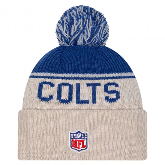 Indianapolis Colts New Era Stone NFL Sideline Historic Cuffed Knit Hat with Pom