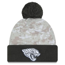 Jacksonville Jaguars  New Era White-Graphite 2024 Salute To Service Digital Camo Cuffed Knit Hat with Pom