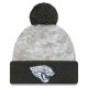 Jacksonville Jaguars  New Era White-Graphite 2024 Salute To Service Digital Camo Cuffed Knit Hat with Pom