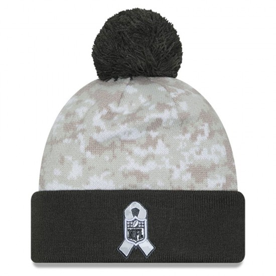 Jacksonville Jaguars  New Era White-Graphite 2024 Salute To Service Digital Camo Cuffed Knit Hat with Pom