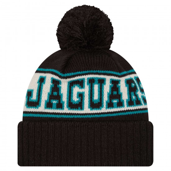 Jacksonville Jaguars New Era Black Retro Cuffed Knit Hat with Pom
