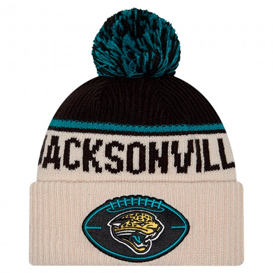 Jacksonville Jaguars New Era Stone NFL Sideline Historic Cuffed Knit Hat with Pom