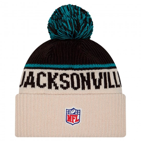 Jacksonville Jaguars New Era Stone NFL Sideline Historic Cuffed Knit Hat with Pom