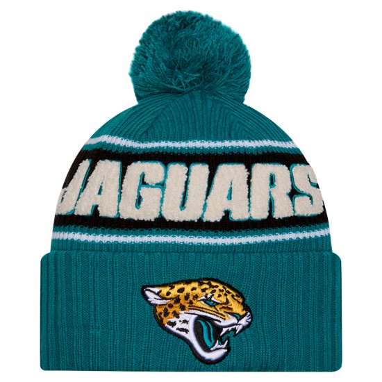 Jacksonville Jaguars New Era Teal 2024 Sideline Cuffed Knit Hat with Pom