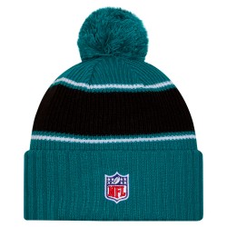 Jacksonville Jaguars New Era Teal 2024 Sideline Cuffed Knit Hat with Pom