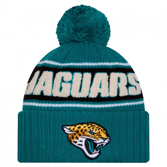 Jacksonville Jaguars New Era Teal 2024-25 Sideline Cuffed Knit Hat with Pom