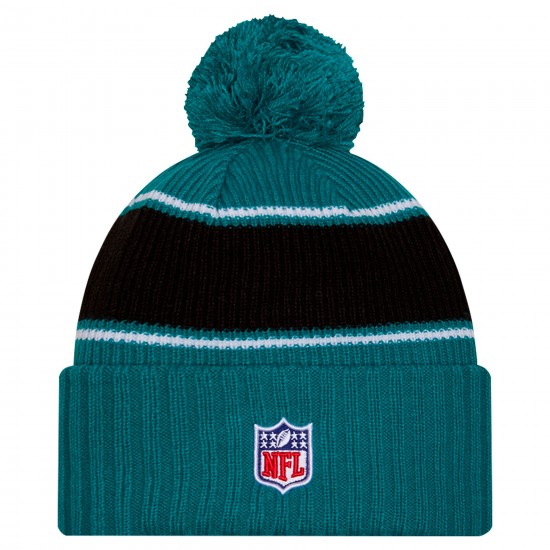 Jacksonville Jaguars New Era Teal 2024-25 Sideline Cuffed Knit Hat with Pom