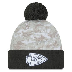 Kansas City Chiefs  New Era White-Graphite 2024 Salute To Service Digital Camo Cuffed Knit Hat with Pom