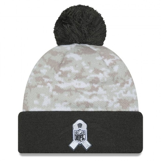 Kansas City Chiefs  New Era White-Graphite 2024 Salute To Service Digital Camo Cuffed Knit Hat with Pom