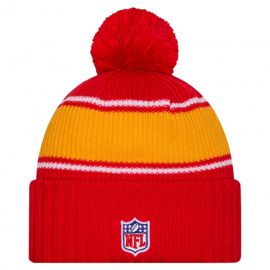 Kansas City Chiefs New Era Red 2024 Sideline Cuffed Knit Hat with Pom