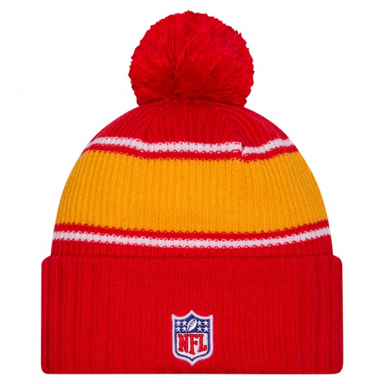 Kansas City Chiefs New Era Red 2024 Sideline Sport Cuffed Knit Hat with Pom